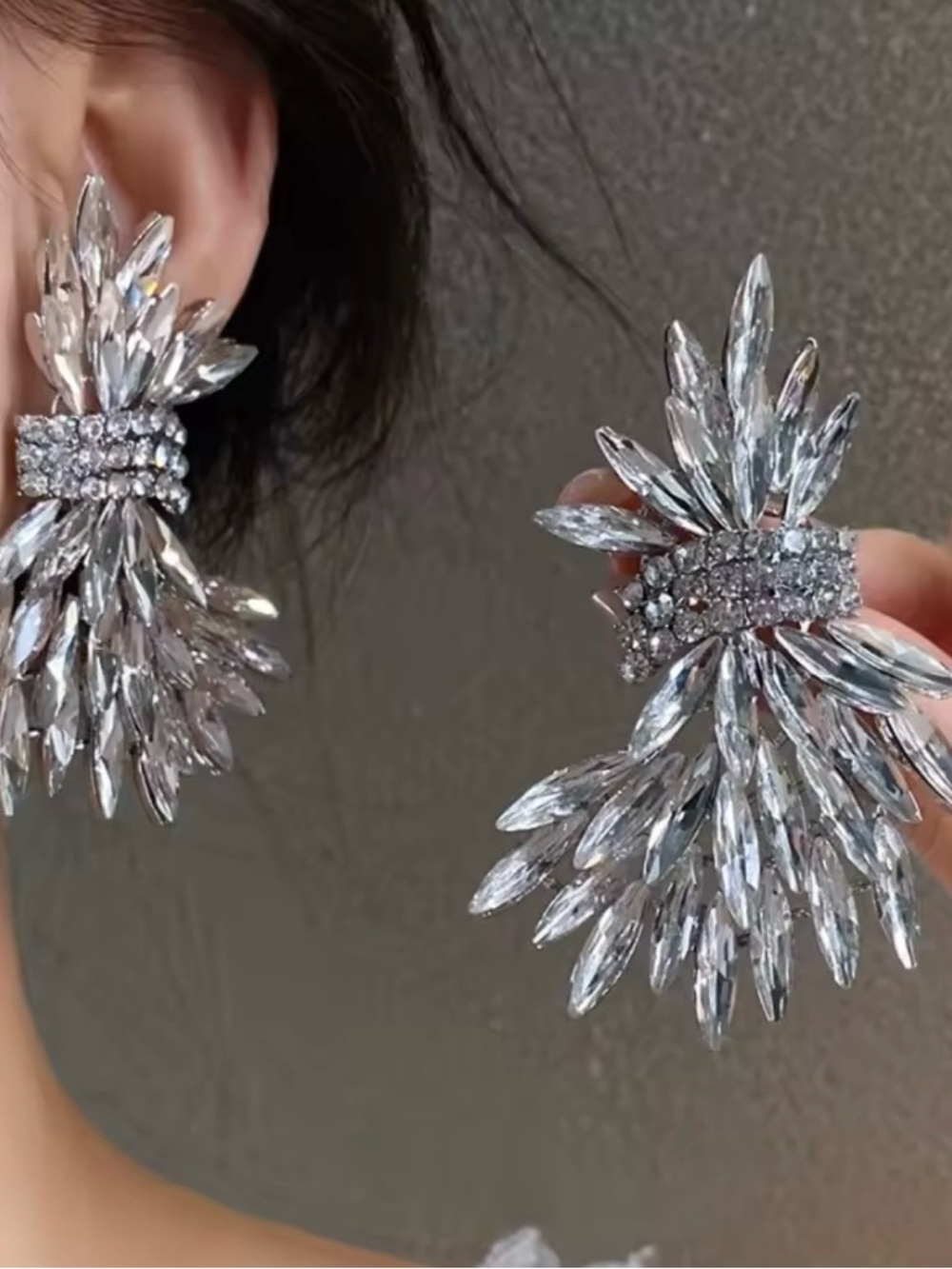 Crystal Burst Statement Earrings - Silver